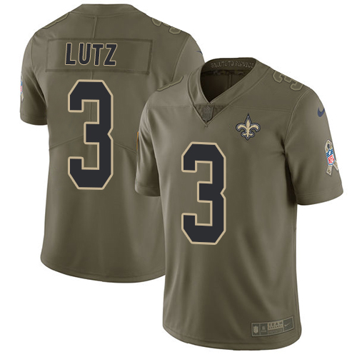 New Orleans Saints #3 Wil Lutz Olive Men's Stitched Limited 2017 Salute To Service Jersey Men's