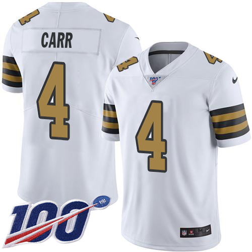 Saints #4 Derek Carr White Men's Stitched Limited Rush 100th Season Jersey