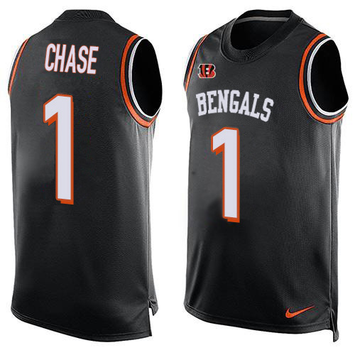Bengals #1 Ja'Marr Chase Black Team Color Men's Stitched Limited Tank Top Jersey