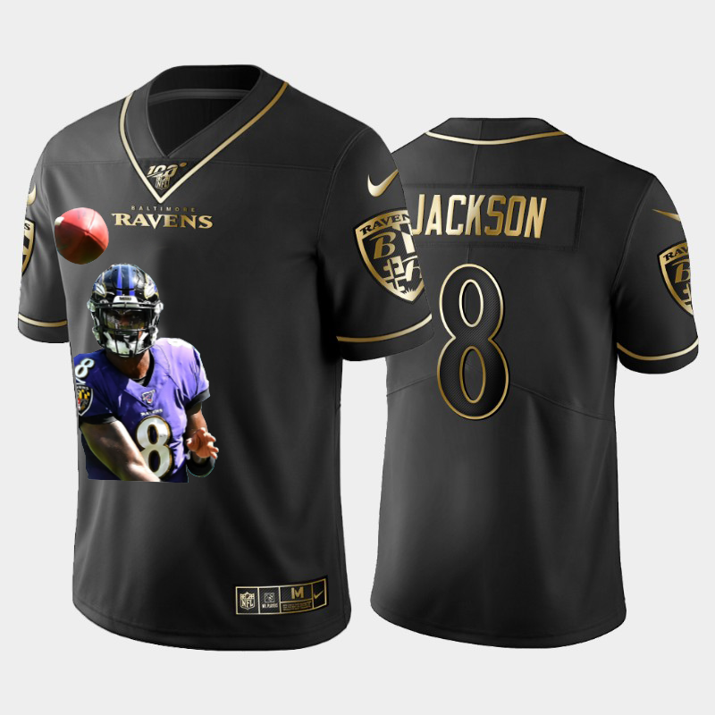 Baltimore Ravens #8 Lamar Jackson Team Hero 6 Vapor Limited 100 Jersey Black Golden