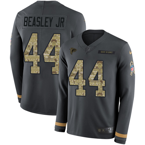 Atlanta Falcons #44 Vic Beasley Jr Anthracite Salute to Service Men's Stitched Limited Therma Long Sleeve Jersey Men's