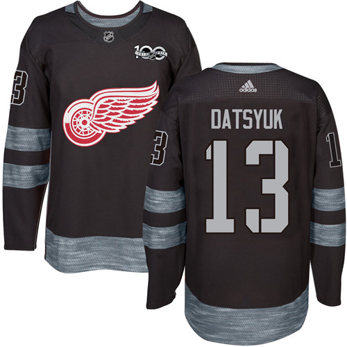 Adidas Detroit Red Wings #13 Pavel Datsyuk Black 1917-2017 100th Anniversary Stitched Jersey Men's