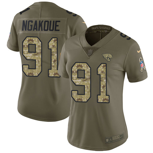 Jacksonville Jaguars #91 Yannick Ngakoue Olive/Camo Women's Stitched Limited 2017 Salute to Service Jersey Womens