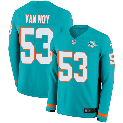 Miami Dolphins #53 Kyle Van Noy Aqua Green Team Color Men's Stitched Limited Therma Long Sleeve Jersey Men's