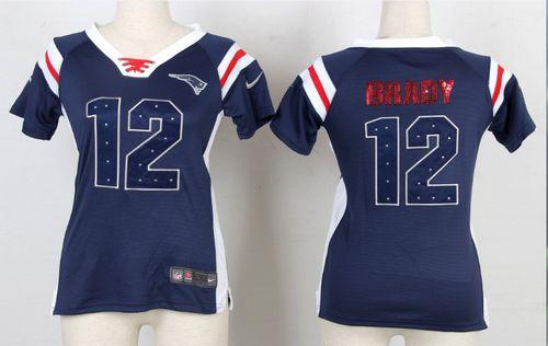 Patriots #12 Tom Brady Navy Blue Women's Stitched Elite Draft Him Shimmer Jersey