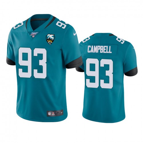 Jacksonville Jaguars #93 Calais Campbell Teal 25th Anniversary Vapor Limited Stitched 100th Season Jersey Men's