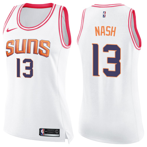 Phoenix Suns #13 Steve Nash White/Pink Womens Swingman Fashion Jersey Womens
