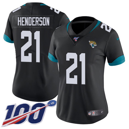 Jacksonville Jaguars #21 C.J. Henderson Black Team Color Women's Stitched 100th Season Vapor Untouchable Limited Jersey Womens