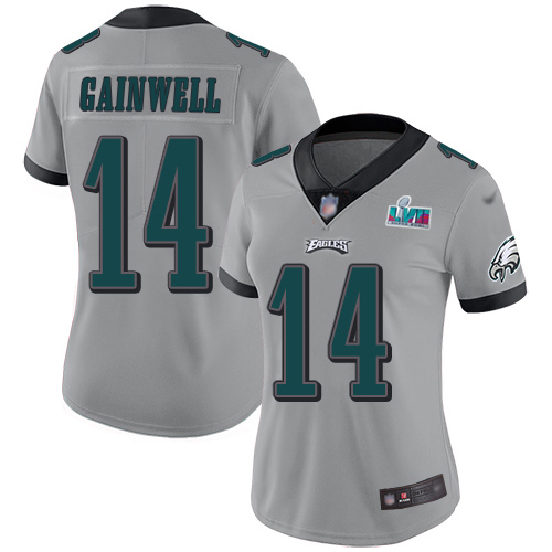 Eagles #14 Kenneth Gainwell Silver Super Bowl LVII Patch Women's Stitched Limited Inverted Legend Jersey