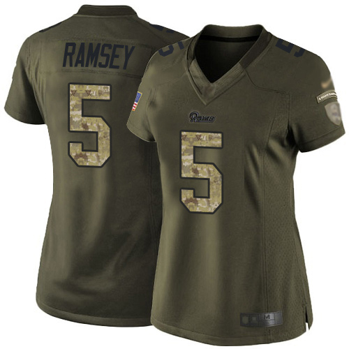 Rams #5 Jalen Ramsey Green Women's Stitched Limited 2015 Salute To Service Jersey