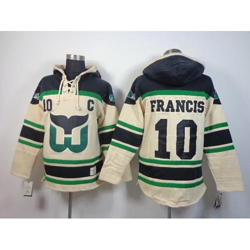 Hartford Whalers #10 Ron Francis Cream Sawyer Hooded Sweatshirt Stitched Jersey Men's