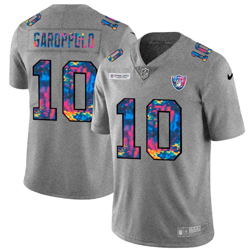 Las Vegas Raiders #10 Jimmy Garoppolo Men's Multi-Color 2020 Crucial Catch Jersey Greyheather