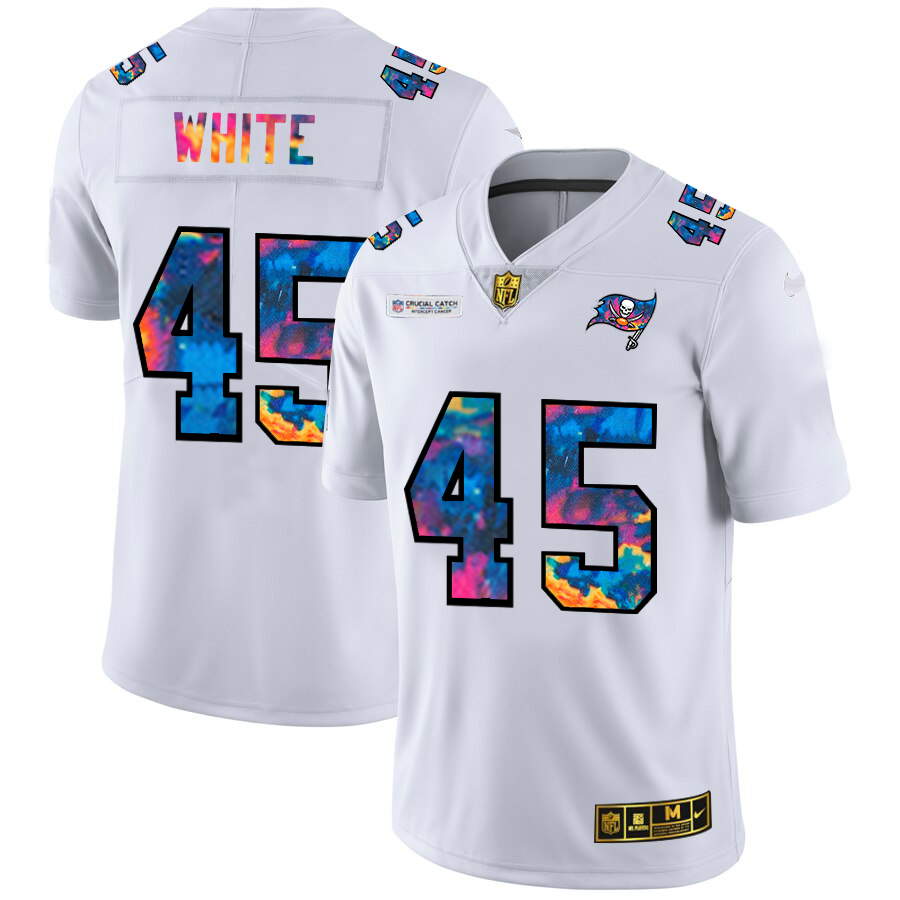 Tampa Bay Buccaneers #45 Devin White Men's White Multi-Color 2020 Crucial Catch Limited Jersey