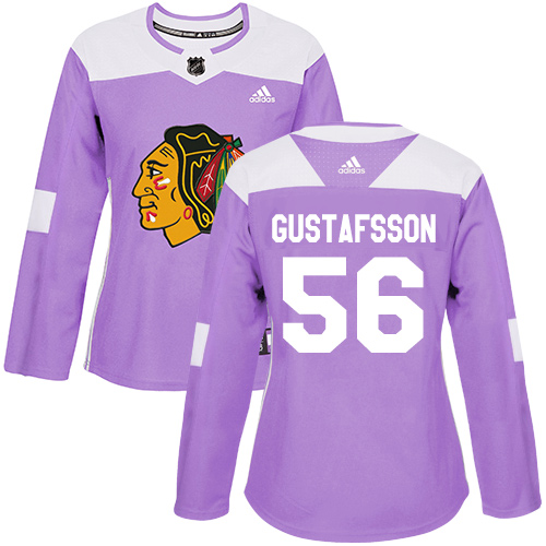 Adidas Chicago Blackhawks #56 Erik Gustafsson Purple Authentic Fights Cancer Women's Stitched Jersey Womens