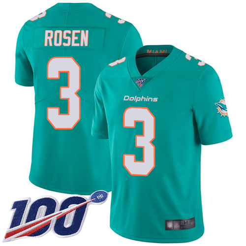 Miami Dolphins #3 Josh Rosen Aqua Green Team Color Youth Stitched 100th Season Vapor Limited Jersey Youth