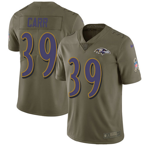 Baltimore Ravens #39 Brandon Carr Olive Men's Stitched Limited 2017 Salute To Service Jersey Men's