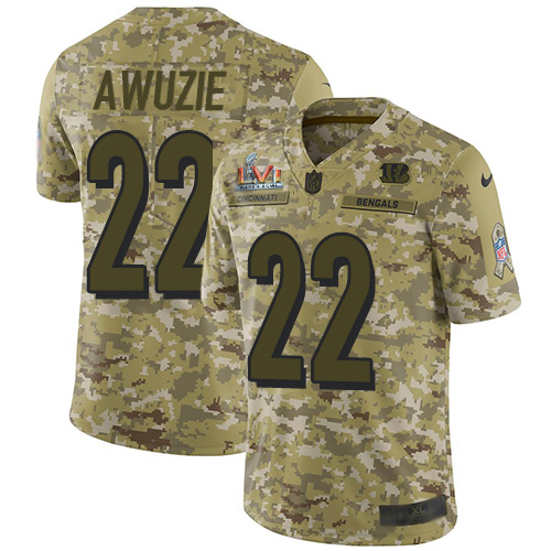 Cincinnati Bengals #22 Chidobe Awuzie Camo Super Bowl LVI Patch Men's Stitched Limited 2018 Salute To Service Jersey Youth