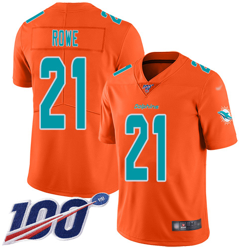 Miami Dolphins #21 Eric Rowe Orange Men's Stitched Limited Inverted Legend 100th Season Jersey Men's
