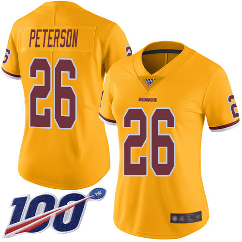 Washington Commanders #26 Adrian Peterson Gold Women's Stitched Limited Rush 100th Season Jersey Womens