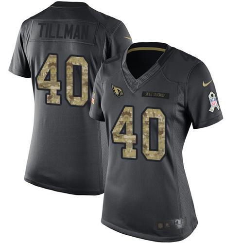 Cardinals #40 Pat Tillman Black Women's Stitched Limited 2016 Salute To Service Jersey
