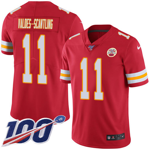 Chiefs #11 Marquez Valdes-Scantling Red Team Color Men's Stitched 100th Season Vapor Limited Jersey