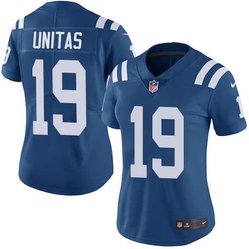 Indianapolis Colts #19 Johnny Unitas Royal Blue Team Color Women's Stitched Vapor Untouchable Limited Jersey Womens