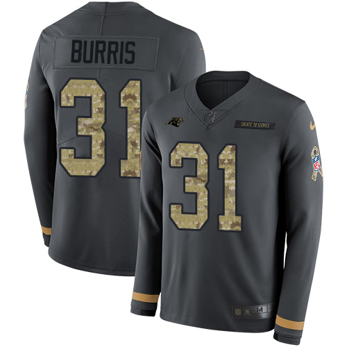 Carolina Panthers #31 Juston Burris Anthracite Salute to Service Youth Stitched Limited Therma Long Sleeve Jersey Youth
