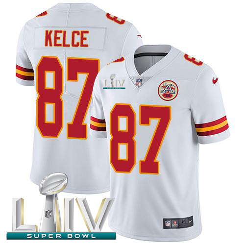 Chiefs #87 Travis Kelce White Super Bowl LIV 2020 Youth Stitched Vapor Untouchable Limited Jersey