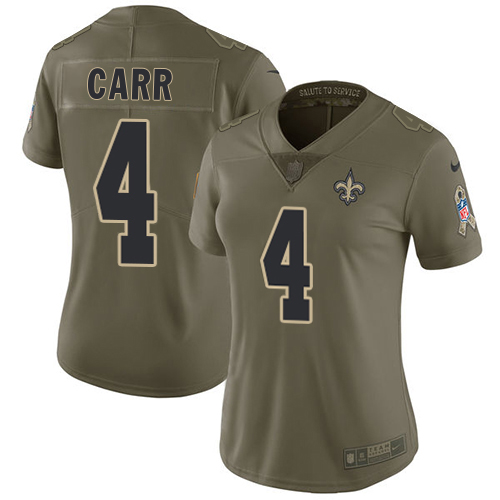 Saints #4 Derek Carr Olive Women's Stitched Limited 2017 Salute To Service Jersey