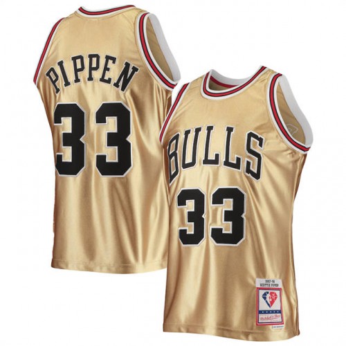 Chicago Bulls #33 Scottie Pippen Mens Gold Mitchell & Ness 75th Anniversary 1997-98 Hardwood Classics Swingman Jersey Mens