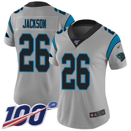 Carolina Panthers #26 Donte Jackson Silver Women's Stitched Limited Inverted Legend 100th Season Jersey Womens