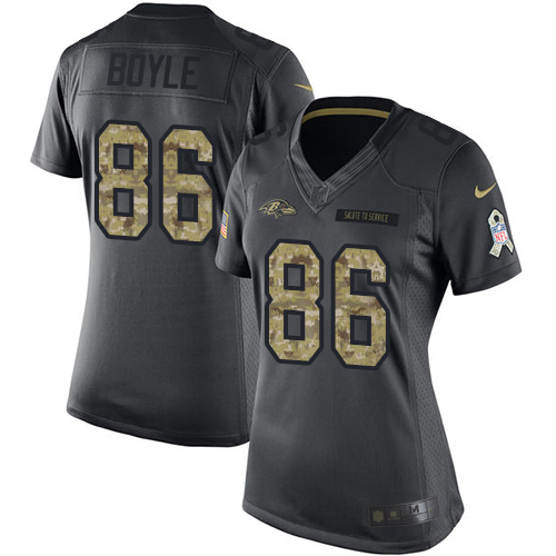 Baltimore Ravens #86 Nick Boyle Black Women's Stitched Limited 2016 Salute to Service Jersey Womens