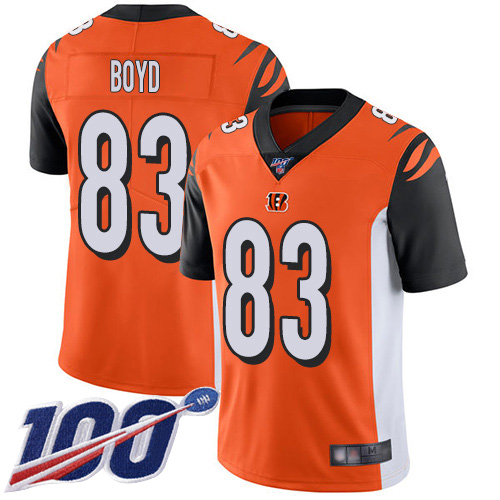 Bengals #83 Tyler Boyd Orange Alternate Men's Stitched 100th Season Vapor Limited Jersey