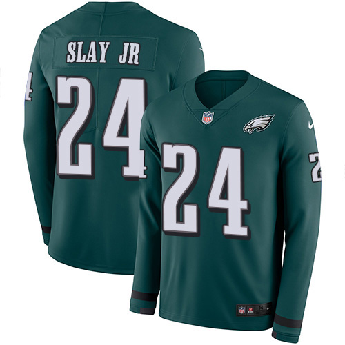 Philadelphia Eagles #24 Darius Slay Jr Green Team Color Men's Stitched Limited Therma Long Sleeve Jersey Men's