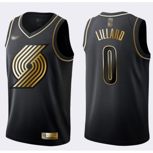 Portland Trail Blazers #0 Damian Lillard Black/Gold Swingman Limited Edition Jersey Mens