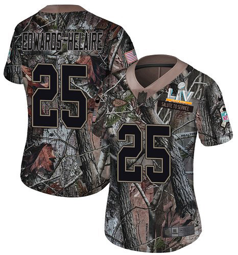 Chiefs #25 Clyde Edwards-Helaire Camo Women's Super Bowl LV Bound Stitched Limited Rush Realtree Jersey