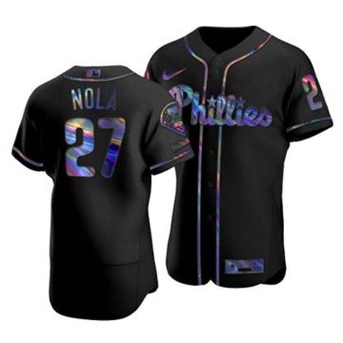 Philadelphia Philadelphia Phillies #27 Aaron Nola Men's Iridescent Holographic Collection Jersey - Black Men's
