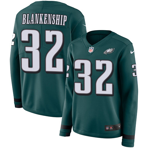 Eagles #32 Reed Blankenship Green Team Color Women's Stitched Limited Therma Long Sleeve Jersey