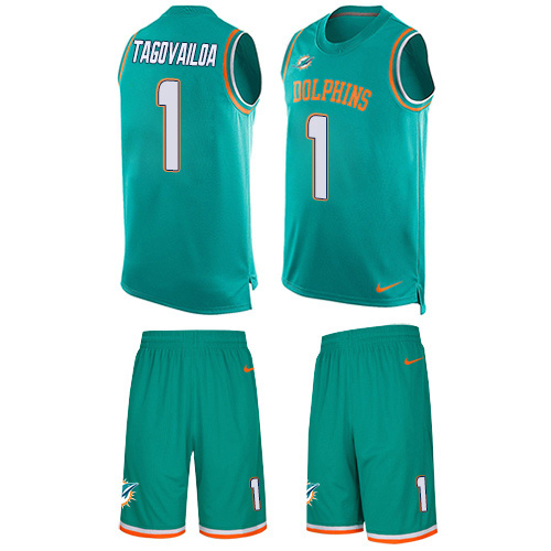 Dolphins #1 Tua Tagovailoa Aqua Green Team Color Men's Stitched Limited Tank Top Suit Jersey