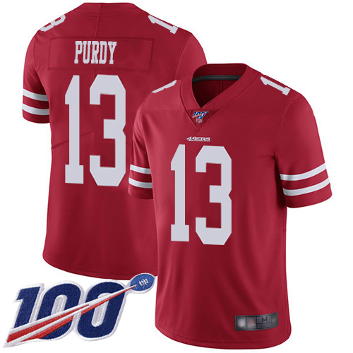49ers #13 Brock Purdy Red Team Color Men's Stitched 100th Season Vapor Limited Jersey
