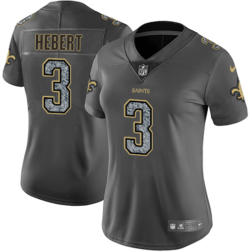 New Orleans Saints #3 Bobby Hebert Gray Static Women's Stitched Vapor Untouchable Limited Jersey Womens