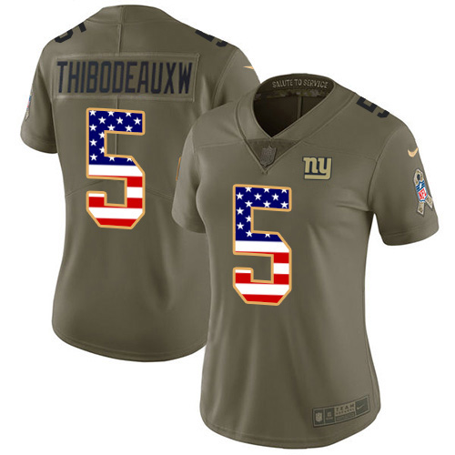 Giants #5 Kayvon Thibodeaux Olive/USA Flag Women's Stitched Limited 2017 Salute To Service Jersey