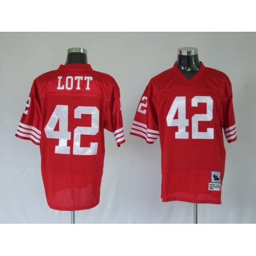 Mitchell and Ness San Francisco 49ers Ronnie Lott Premier #42 Stitched Red Jersey Men's