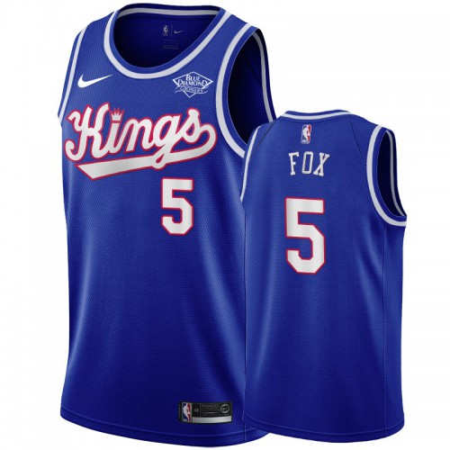 Sacramento Kings #5 DeAaron Fox Hardwood Classic Finished Swingman Jersey Blue Mens