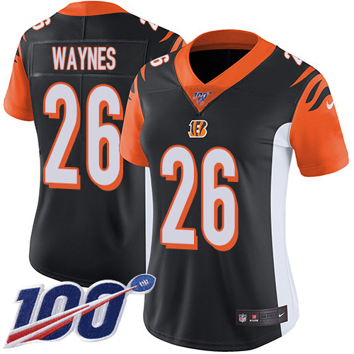 Cincinnati Bengals #26 Trae Waynes Black Team Color Women's Stitched 100th Season Vapor Untouchable Limited Jersey Womens