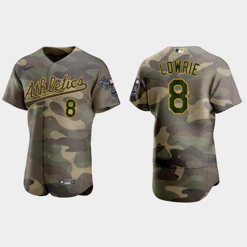 Oakland Oakland Athletics #8 Jed Lowrie Men's 2021 Armed Forces Day Authentic Jersey -Camo Men's