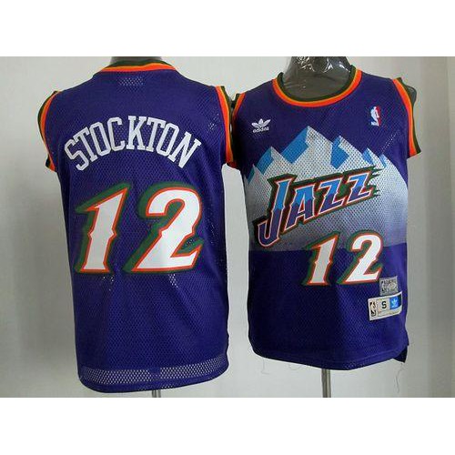 Utah Jazz #12 John Stockton Purple Throwback Stitched Jersey Mens