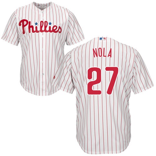 Philadelphia Phillies #27 Aaron Nola White(Red Strip) Cool Base Stitched Youth Jersey Youth