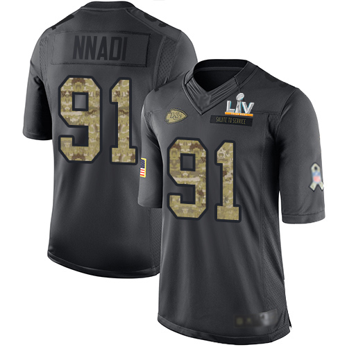 Kansas City Chiefs #91 Derrick Nnadi Black Youth Super Bowl LV Bound Stitched Limited 2016 Salute to Service Jersey Youth