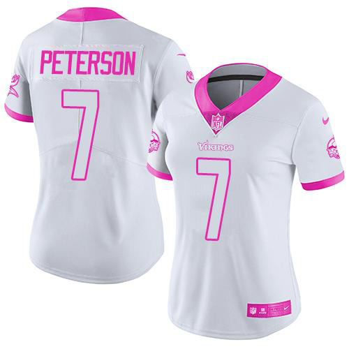 Minnesota Vikings #7 Patrick Peterson White/Pink Women's Stitched Limited Rush Fashion Jersey Womens